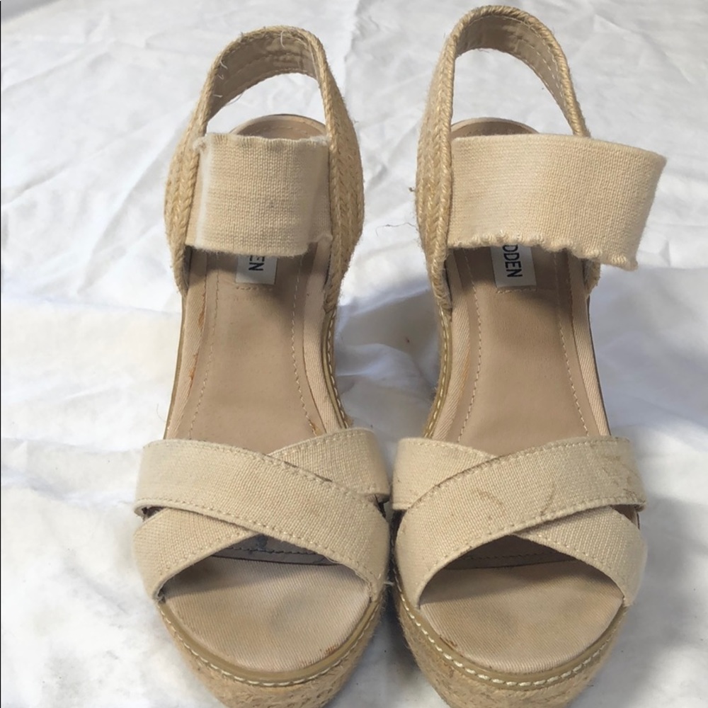 Nude strappy wedges
